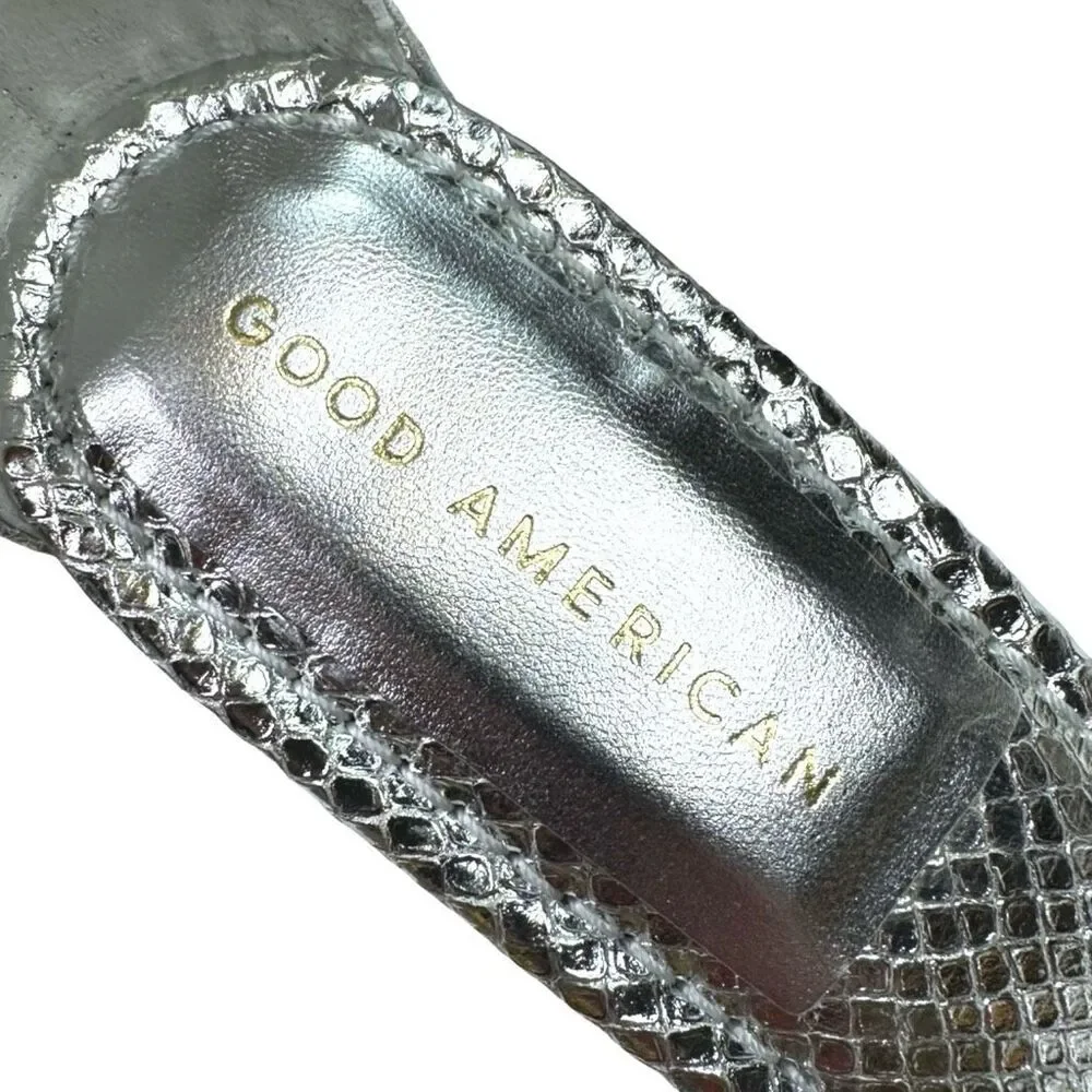 Good American Silver Snake Embossed Open Toe Platform Sandals - Size 8